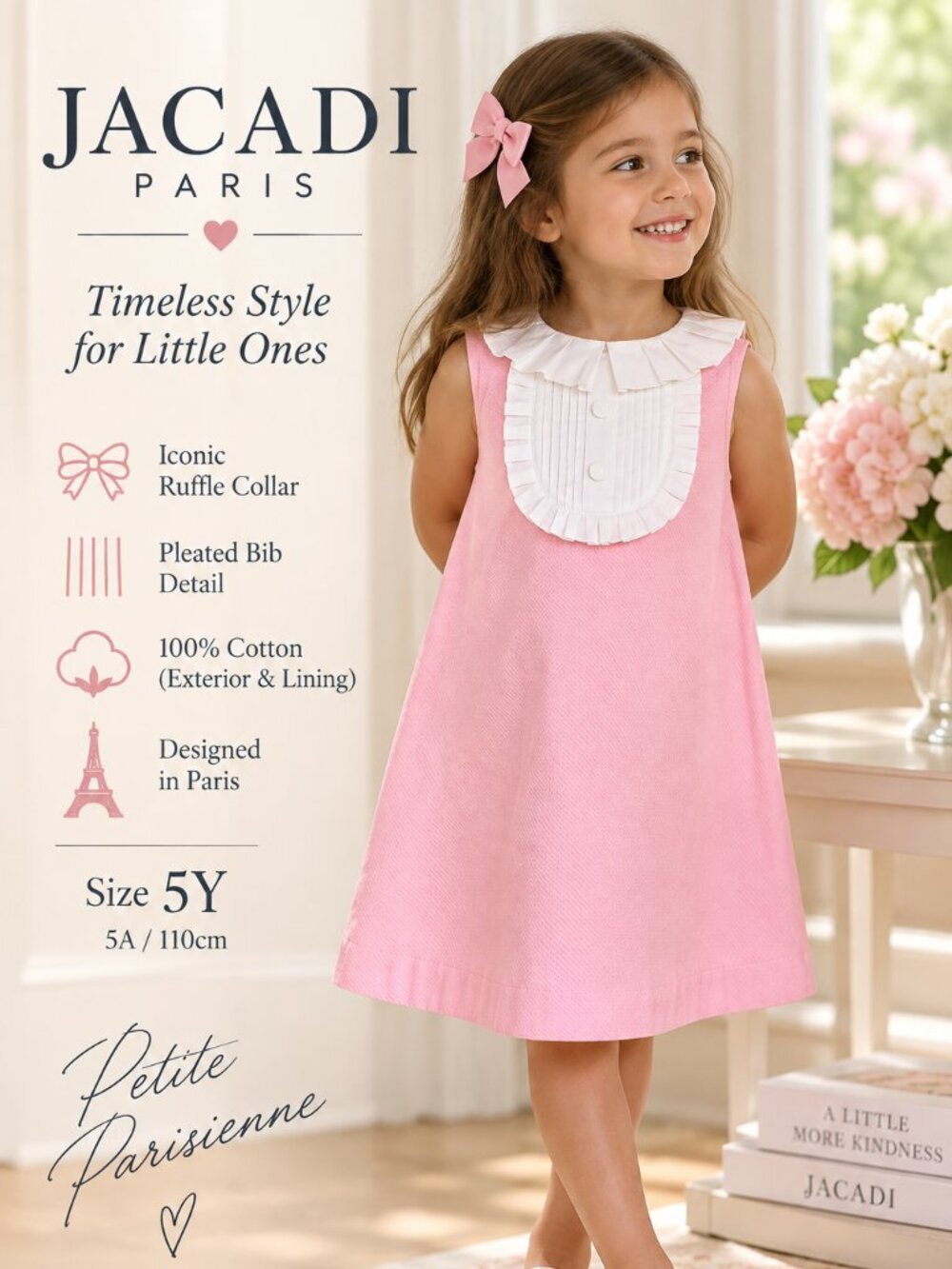 Jacadi Paris Pink & White Dress — 5A / 110cm